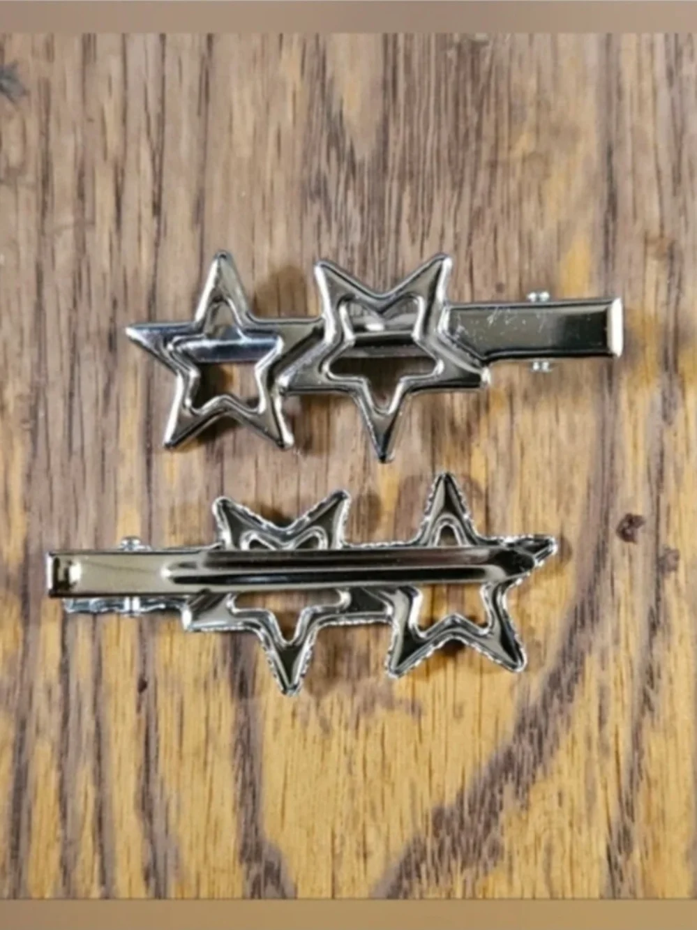 2pc Y2K Aesethic Silver Stars Hair Clips BNIB